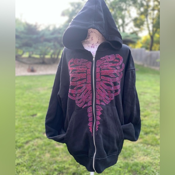 Cupids Curse Y2K style rhinestone rib cage full zip hooded jacket - Picture 7 of 11